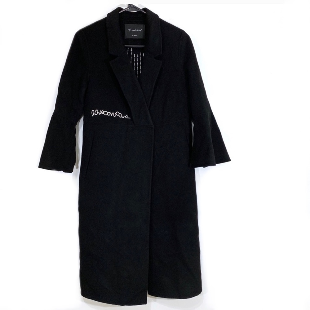 Freeda Black Wool Jacket w/White Embroidery Detail